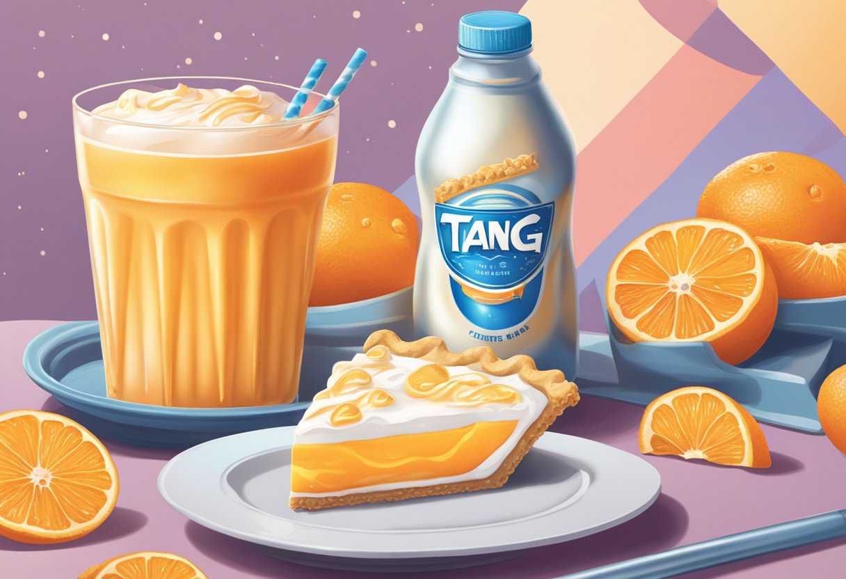 A tang creamsicle pie sits next to a space age drink