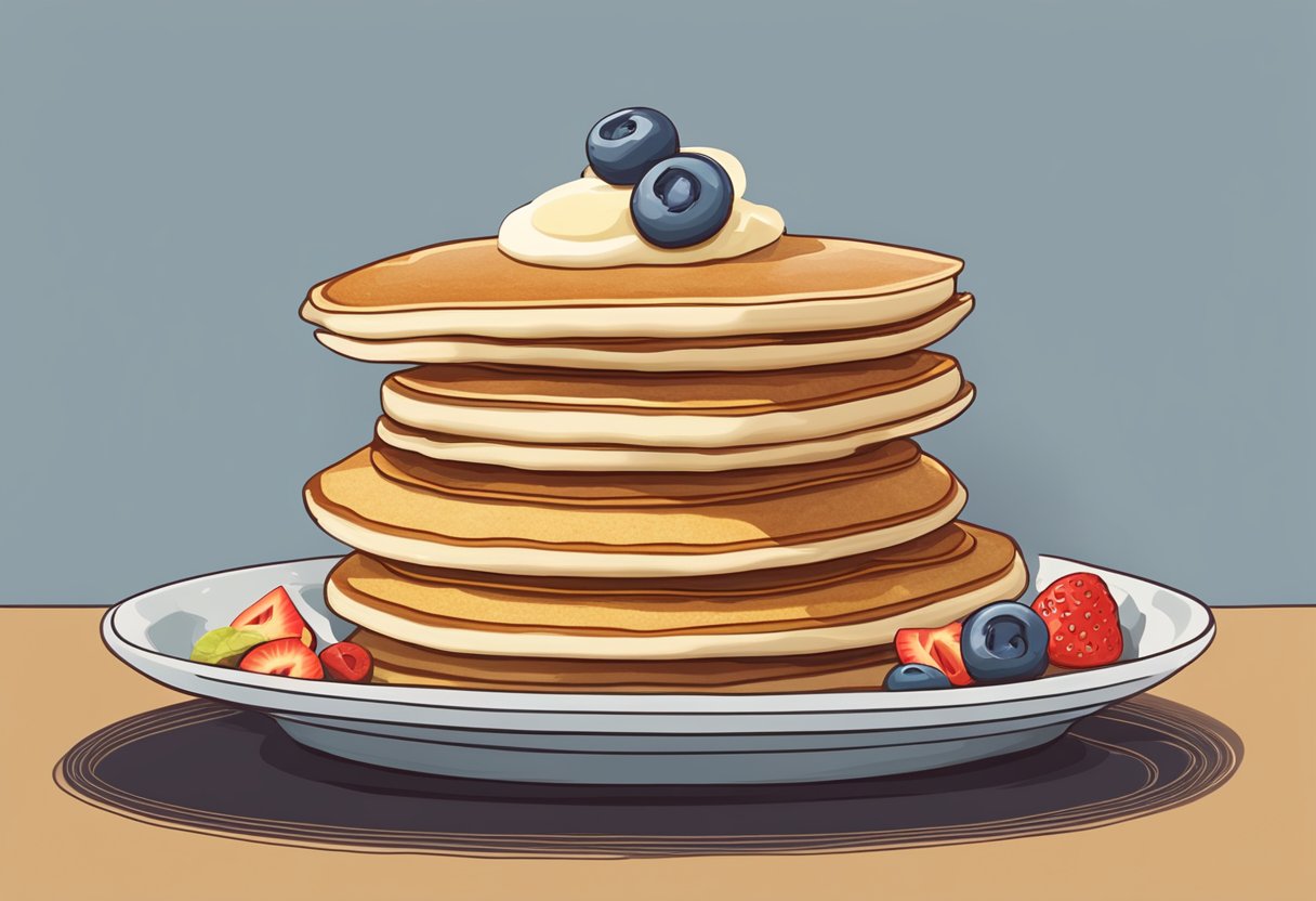 A split-screen showing a stack of classic pancakes with traditional toppings on one side, and a stack of contemporary pancakes with unconventional toppings on the other side