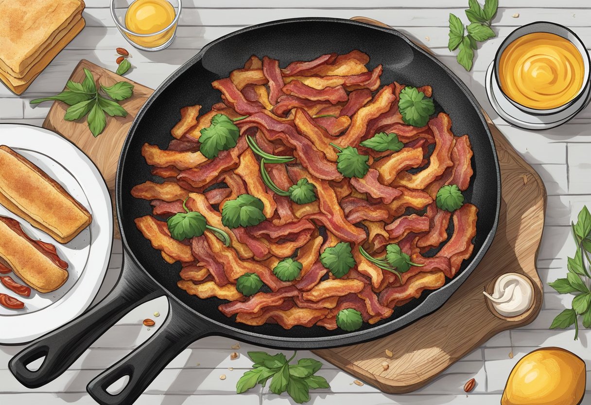 A sizzling skillet with crispy bacon, surrounded by a cloud of savory aroma. A kitchen filled with the unmistakable sound of crackling and the rich, smoky scent of this beloved culinary staple