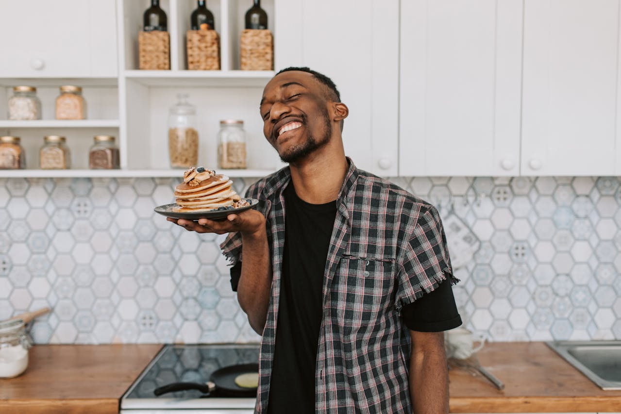 happy eating pancakes