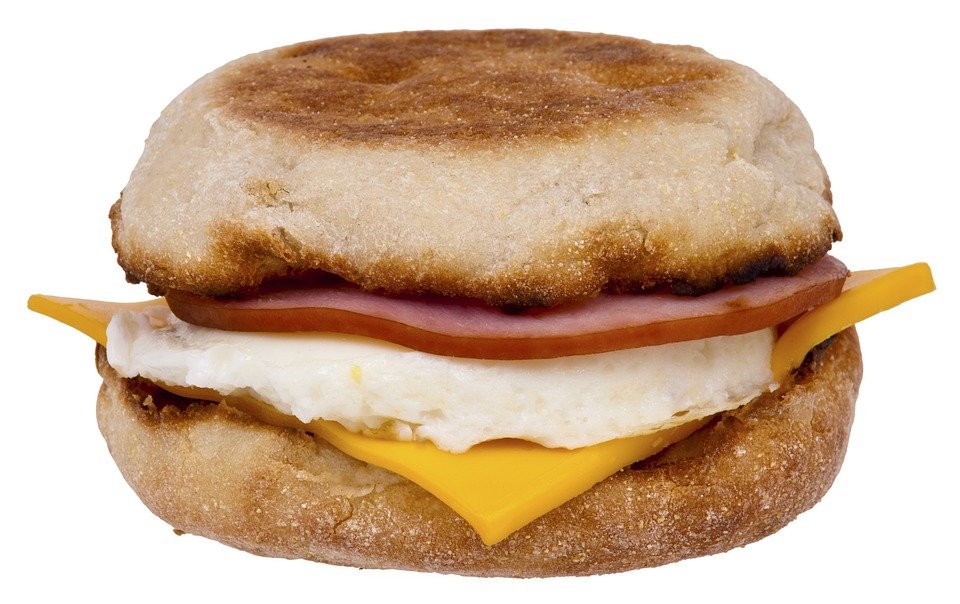 Canadian bacon on a muffin with egg and cheese