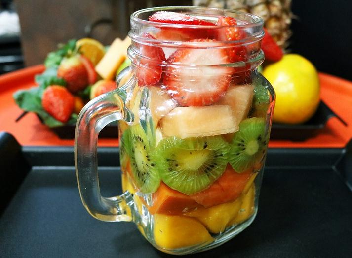 fruit salad, fruit in a glass, variety of fruits
